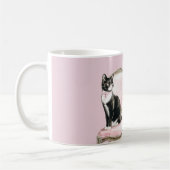 Zwart Witte Kat Roze Stoel Koffiemok (Links)