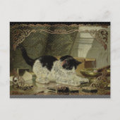 Zwart-witte kat sigaar olie bronzen rand feestdagenkaart (Voorkant)