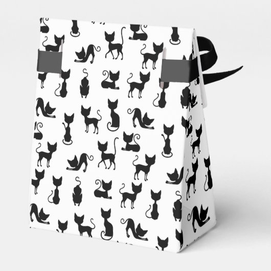 Zwart-witte kat silhouet bedankdoosjes (Achterkant)