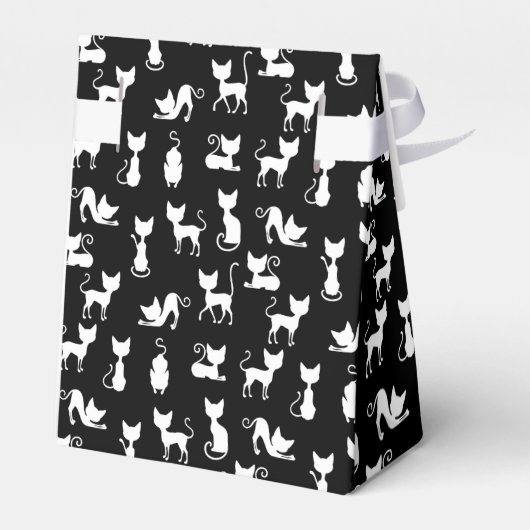 Zwart-witte kat silhouet bedankdoosjes (Achterkant)