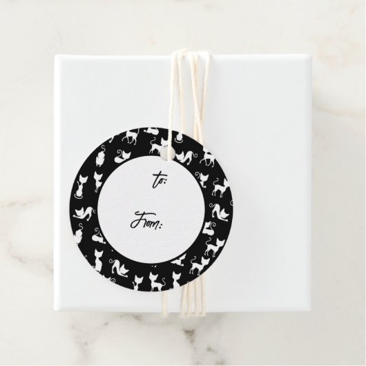 Zwart-witte kat silhouet bedankjes labels (In situ)