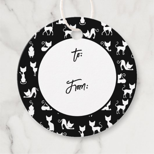 Zwart-witte kat silhouet bedankjes labels (Voorkant)