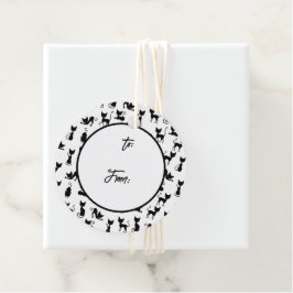 Zwart-witte kat silhouet bedankjes labels