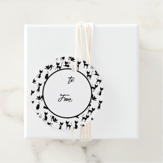 Zwart-witte kat silhouet bedankjes labels (In situ)