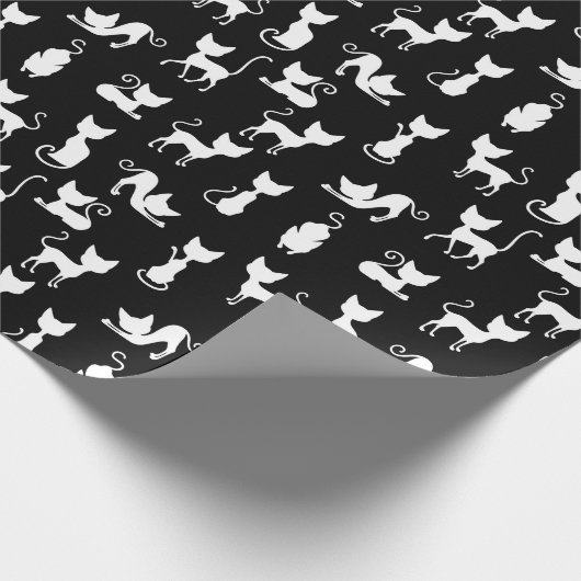 Zwart-witte kat silhouet cadeaupapier (Hoek)