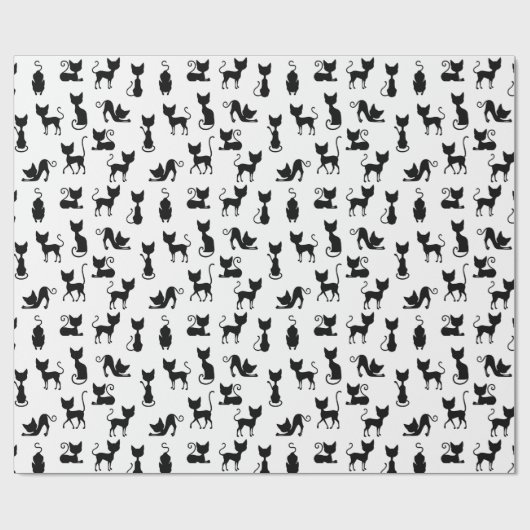 Zwart-witte kat silhouet cadeaupapier (Vlak)