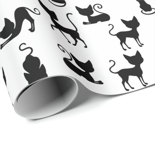 Zwart-witte kat silhouet cadeaupapier (Rol Hoek)