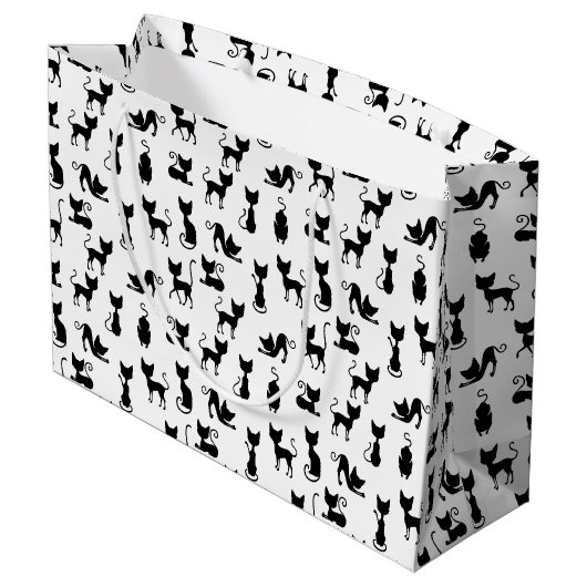 Zwart-witte kat silhouet groot cadeauzakje (Achterkant Gekanteld)