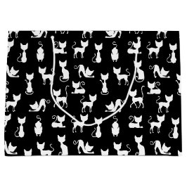 Zwart-witte kat silhouet groot cadeauzakje