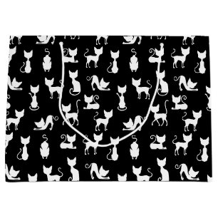 Zwart-witte kat silhouet groot cadeauzakje