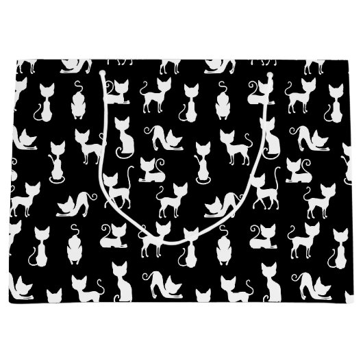 Zwart-witte kat silhouet groot cadeauzakje (Voorkant)