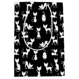 Zwart-witte kat silhouet medium cadeauzakje