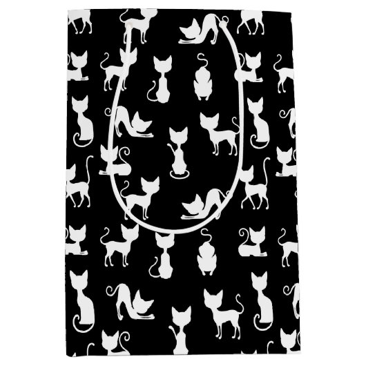 Zwart-witte kat silhouet medium cadeauzakje (Voorkant)