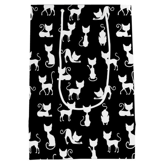Zwart-witte kat silhouet medium cadeauzakje (Achterkant)
