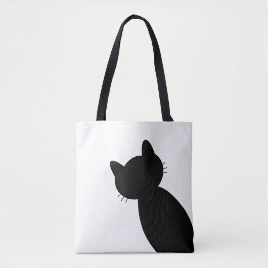 Zwart-witte kat silhouet tote bag (Voorkant)