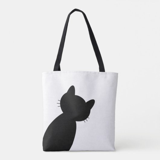 Zwart-witte kat silhouet tote bag (Achterkant)