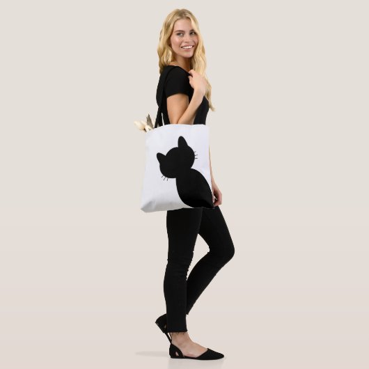 Zwart-witte kat silhouet tote bag (Op model)