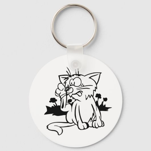 Zwart-witte kat Sleutelhanger (Voorkant)