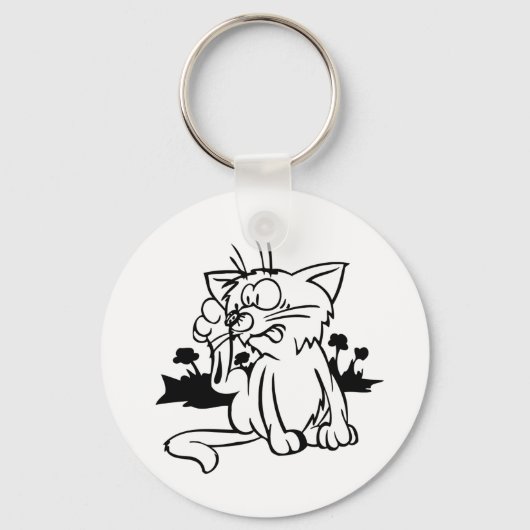 Zwart-witte kat Sleutelhanger (Achterkant)