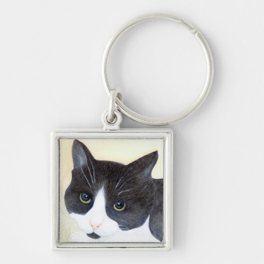 Zwart-witte kat sleutelhanger (Voorkant)