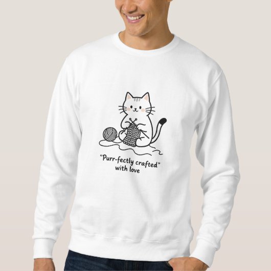 Zwart Witte Kat Speelt met Breigaren Brei Kunst Li Trui (Voorkant)