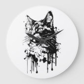 Zwart-Witte Kat Spetter Grote Klok (Voorkant)