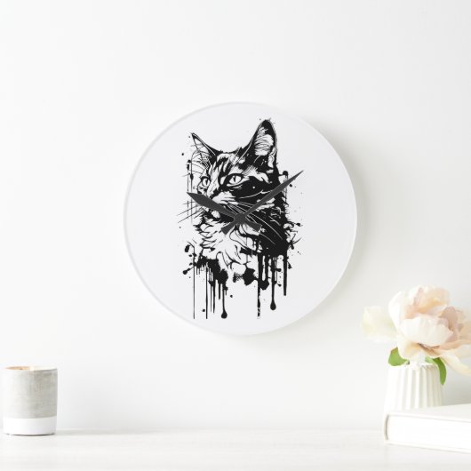 Zwart-Witte Kat Spetter Grote Klok (Huis)