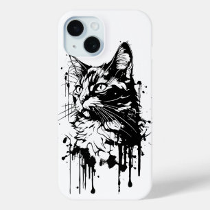 Zwart-witte kat splash iPhone 15 case