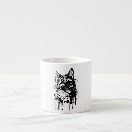 Zwart-witte kat splash espresso kop (Voorkant)