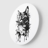 Zwart-witte kat splash grote klok (Hoek)