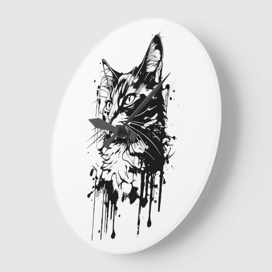 Zwart-witte kat splash grote klok (Hoek)
