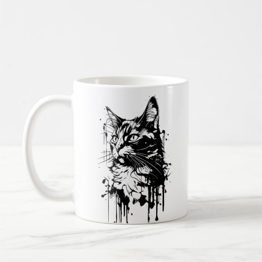 Zwart-witte kat splash koffiemok (Links)