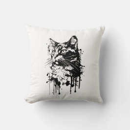 Zwart-witte kat splash kussen