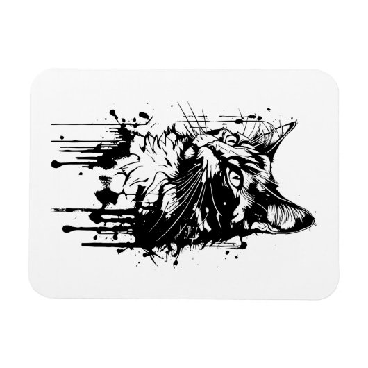 Zwart-witte kat splash magneet (Horizontaal)