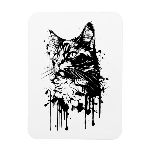 Zwart-witte kat splash magneet (Verticaal)