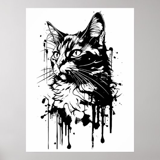 Zwart-witte kat splash poster (Voorkant)