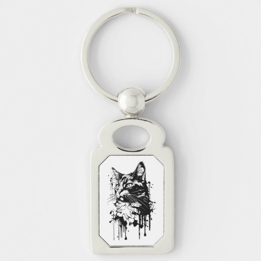 Zwart-witte kat splash sleutelhanger (Voorkant)