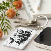 Zwart-witte kat splash sleutelhanger (Voorkant Rechts)