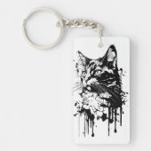 Zwart-witte kat splash sleutelhanger (Voorkant)