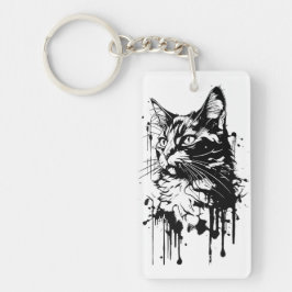 Zwart-witte kat splash sleutelhanger