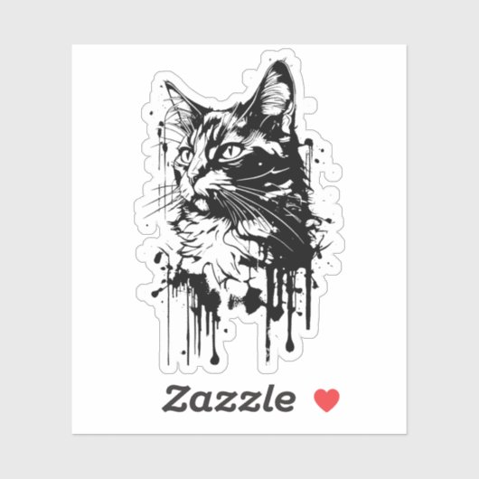 Zwart-witte kat splash sticker (Vel)