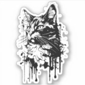 Zwart-witte kat splash sticker (Voorkant)