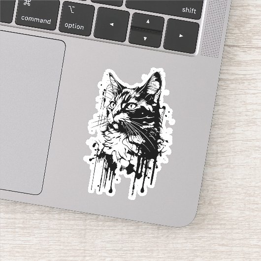 Zwart-witte kat splash sticker (Detail)