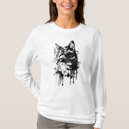 Zwart-witte kat splash t-shirt