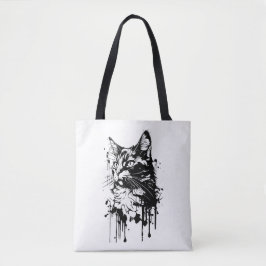 Zwart-witte kat splash tote bag