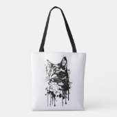 Zwart-witte kat splash tote bag (Achterkant)