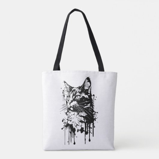 Zwart-witte kat splash tote bag (Achterkant)