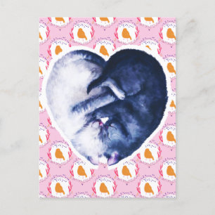 Zwart Witte Kat Vogel Liefde Aquarel Feestdagenkaart
