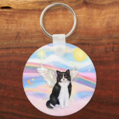 Zwart & Witte Kat - Wolken Sleutelhanger (Voorkant)