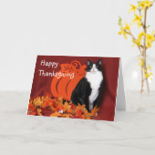 Zwart-witte kat zegt Prettig Thanksgiving Kaart (Gele Bloem)